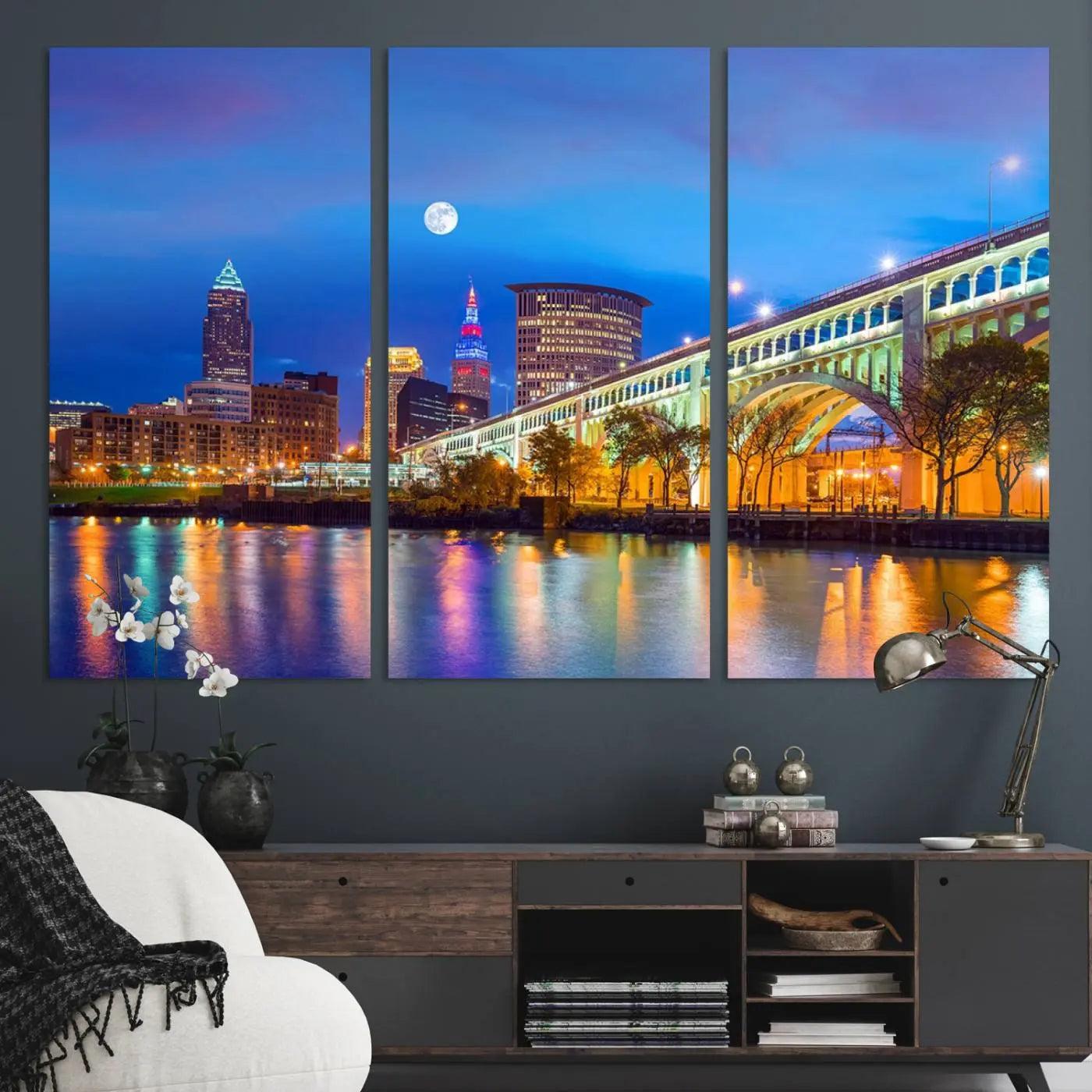 Cleveland Night Skyline Wall Art City Cityscape Canvas Print