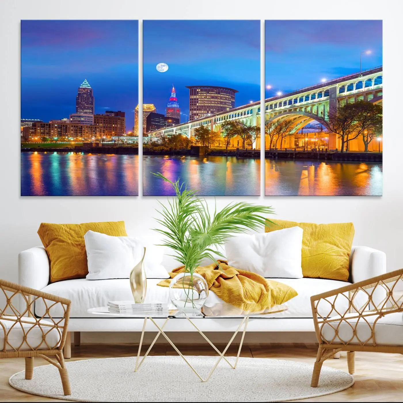 Cleveland Night Skyline Wall Art City Cityscape Canvas Print