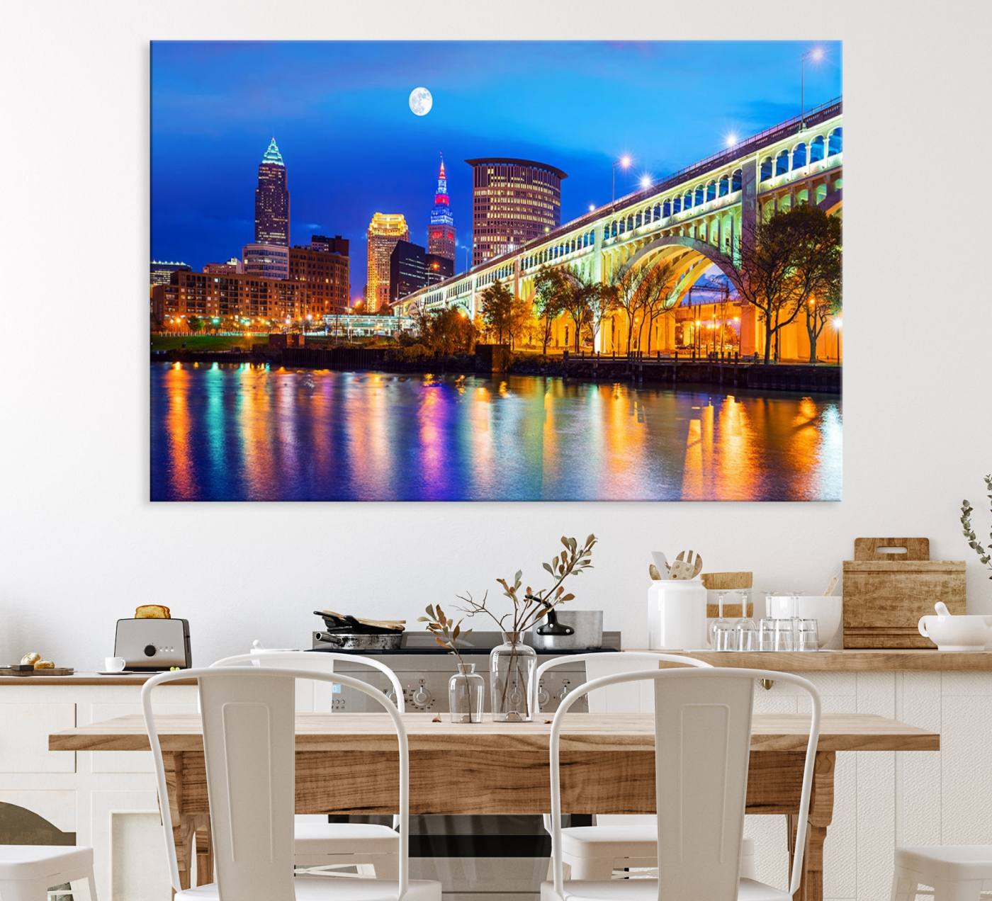 83234-MGV-CV-36X24-Cleveland Night Skyline Wall Art City Cityscape Canvas Print