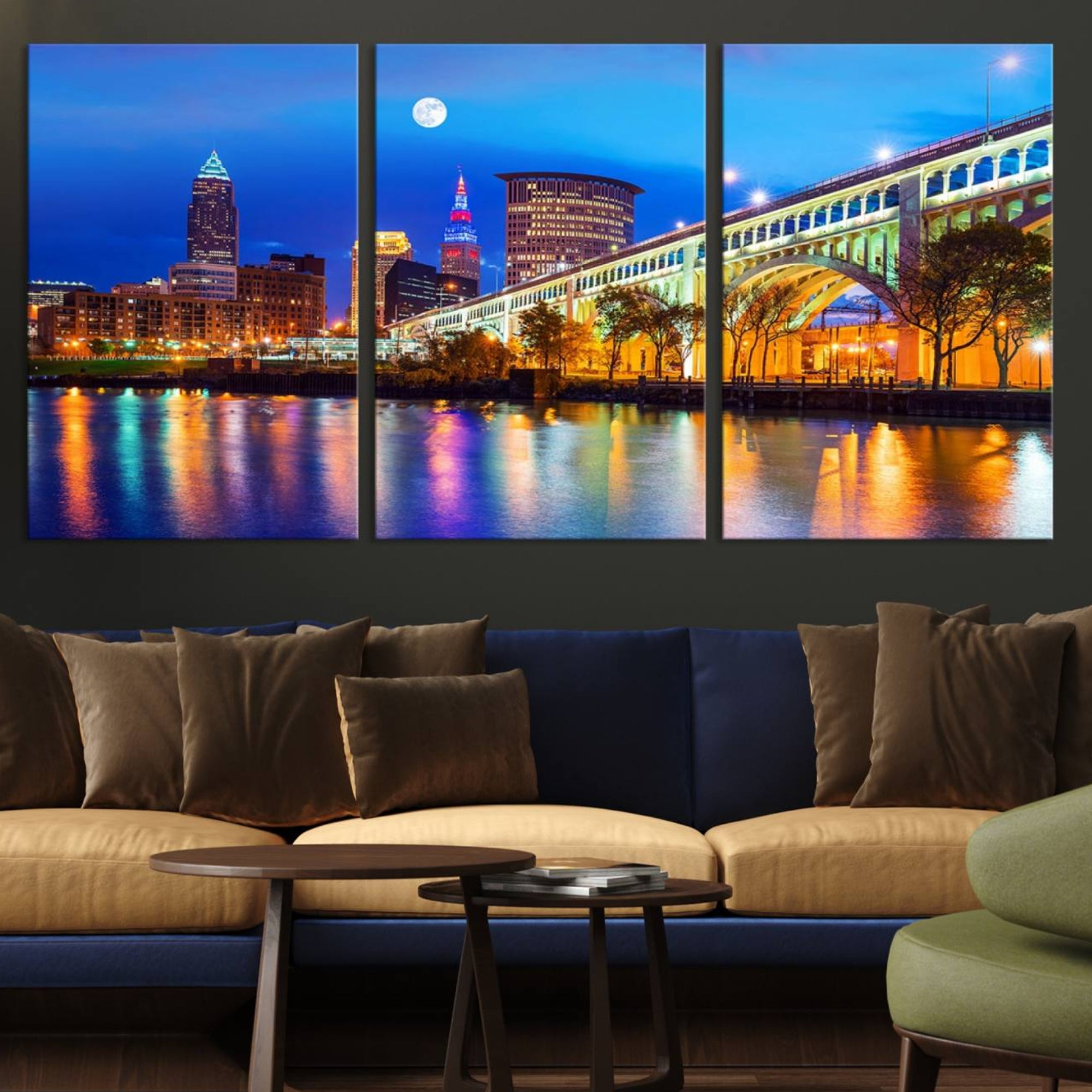 83234-MGV-CV-36X24-Cleveland Night Skyline Wall Art City Cityscape Canvas Print
