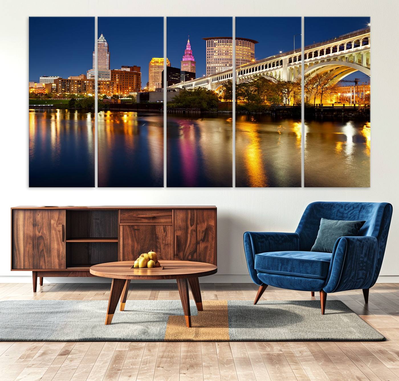 34373-MGV-CV-36X24-Cleveland Night Skyline Wall Art, City Cityscape Canvas Print Wall Art