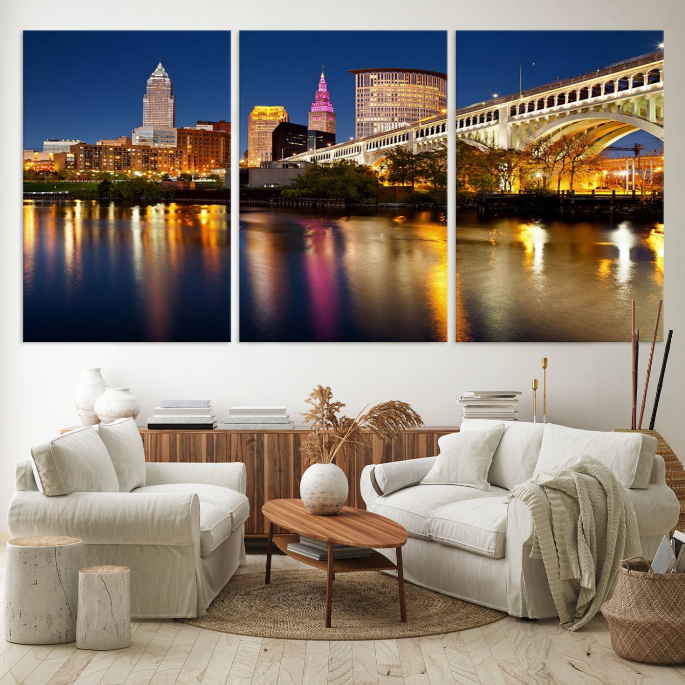 Cleveland Night Skyline Wall Art, City Cityscape Canvas Print Wall Art