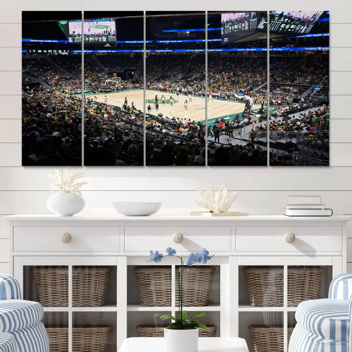 The "Climate Pledge Arena | Washington Seattle Kraken Hockey Stadium Wall Art" canvas print, ready to hang, adds a touch of excitement to the room.