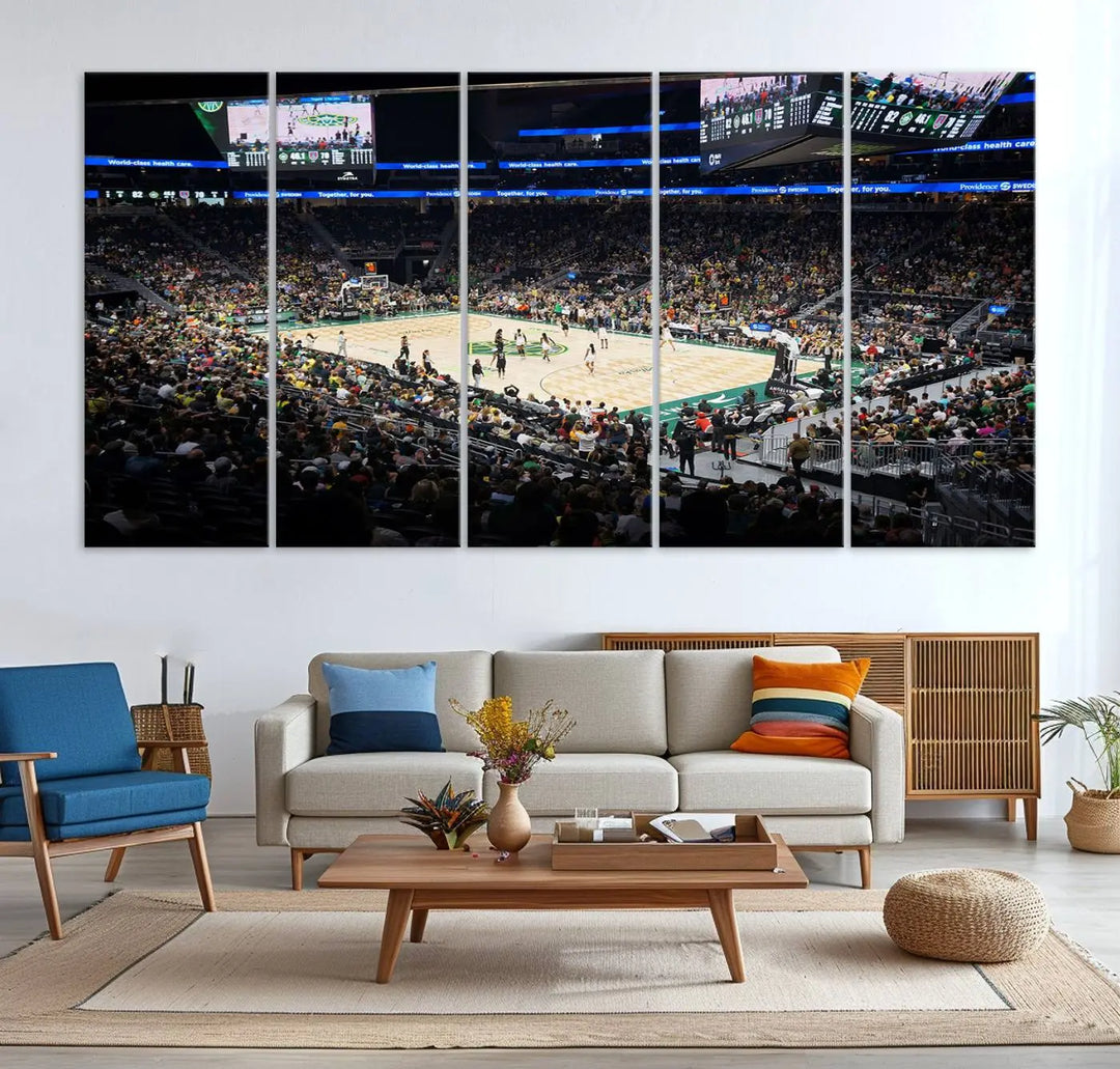 The "Climate Pledge Arena | Washington Seattle Kraken Hockey Stadium Wall Art" canvas print, ready to hang, adds a touch of excitement to the room.