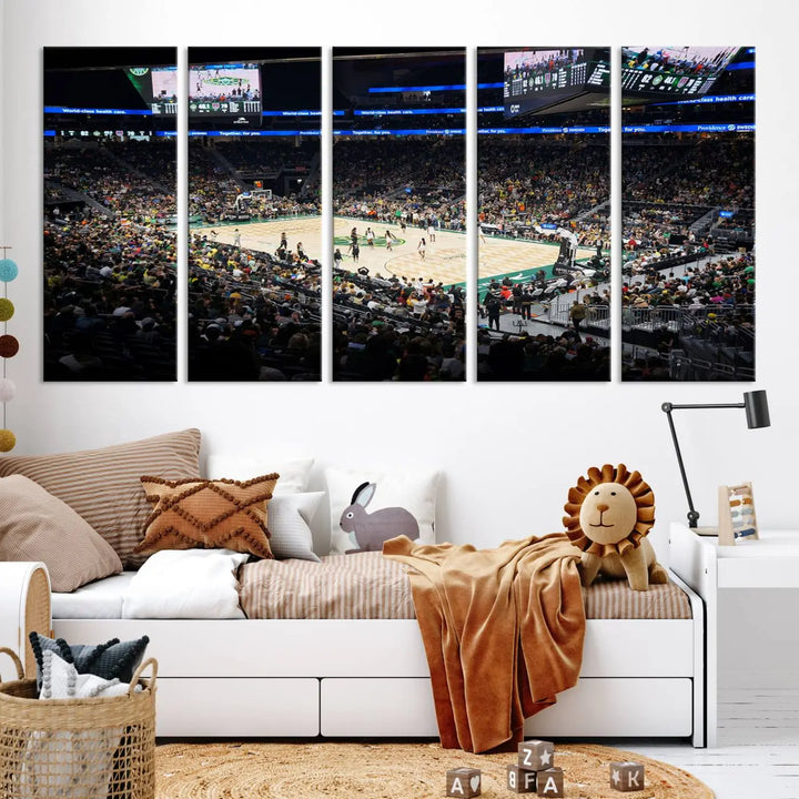 The "Climate Pledge Arena | Washington Seattle Kraken Hockey Stadium Wall Art" canvas print, ready to hang, adds a touch of excitement to the room.