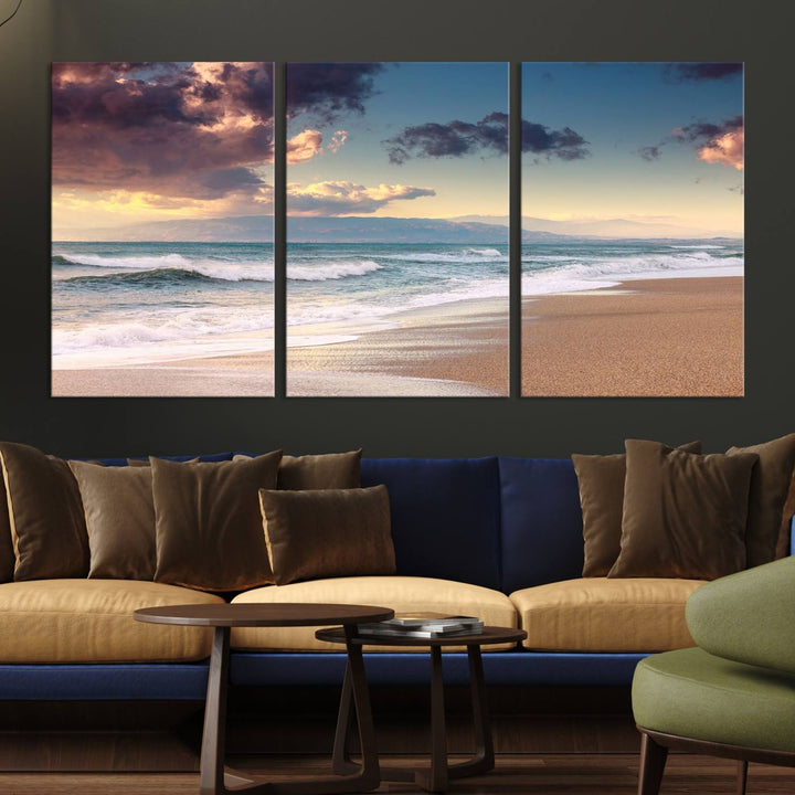 Cloudy Weather Beach Sunset Canvas Print | Sunrise Wall Art Canvas Print