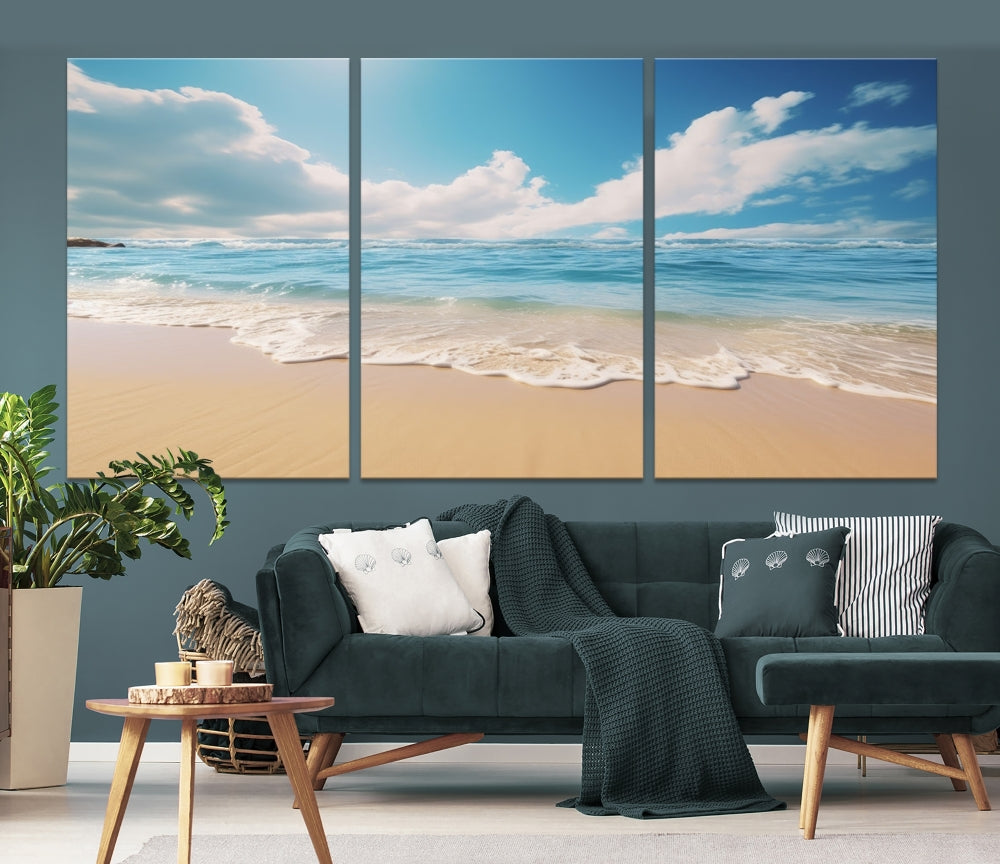 Edit-Images-Coastal Wall Art - Serene Ocean Canvas Print with Beach and Sunset Design for Timeless Home Decor
