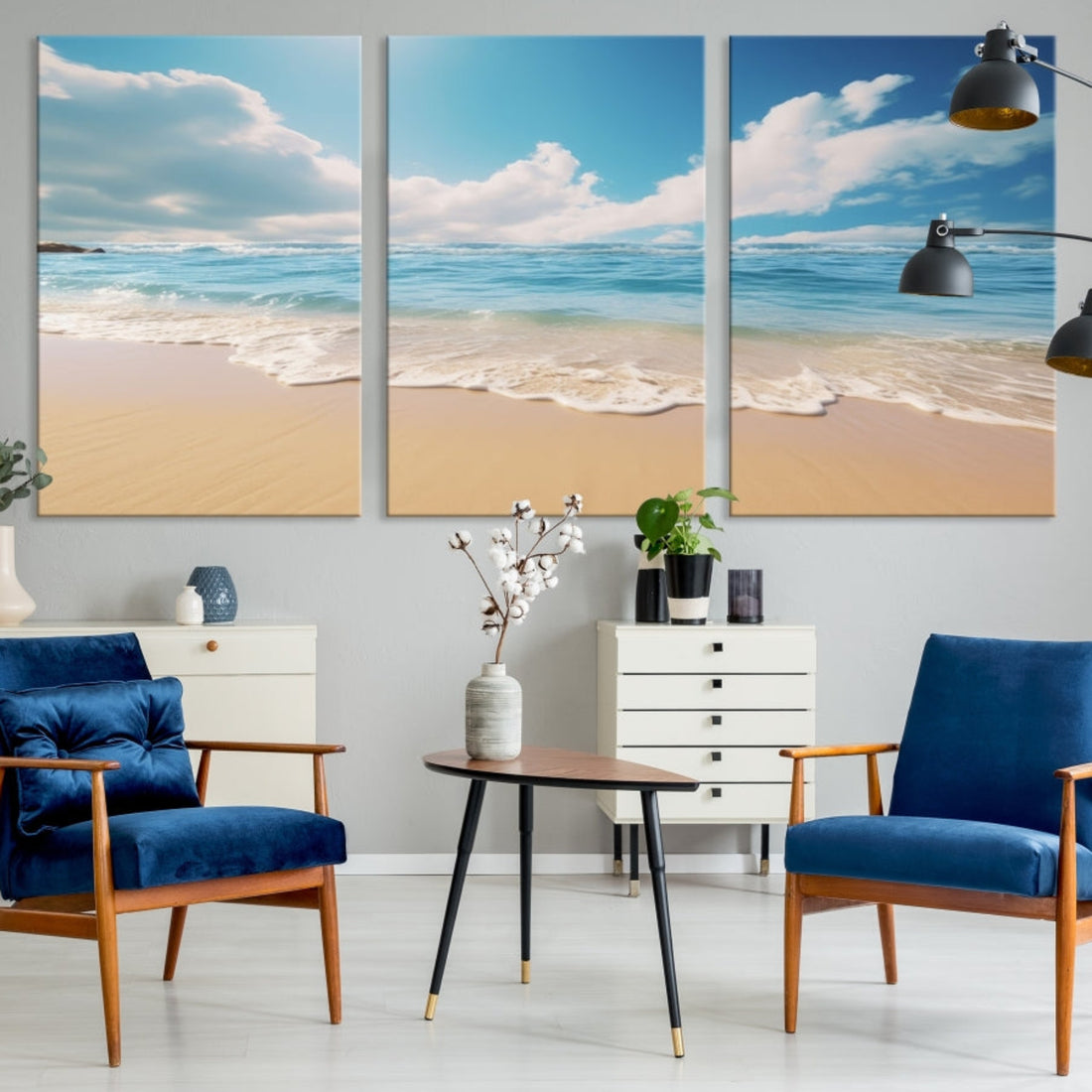 Coastal Wall Art, Serene Ocean Canvas Print with Beach and Sunset Design for Timeless Home Decor
