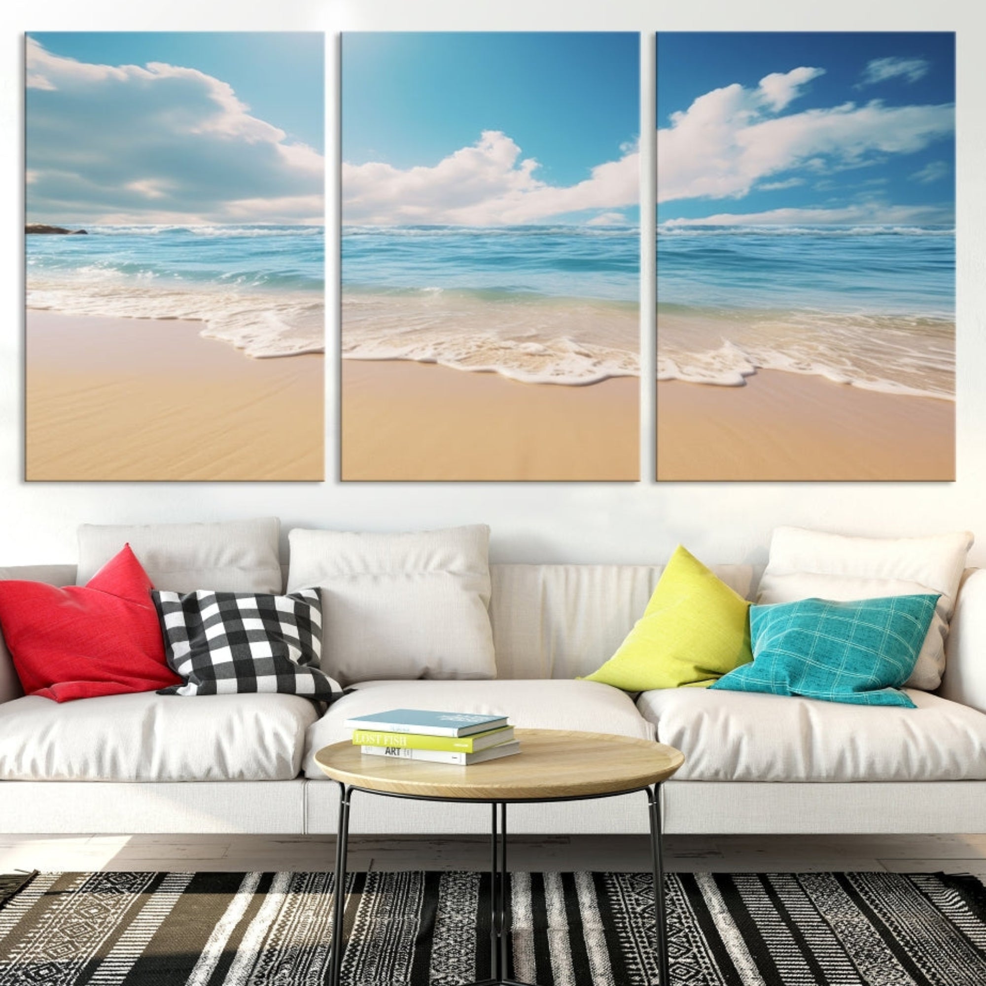 Edit-Images-Coastal Wall Art - Serene Ocean Canvas Print with Beach and Sunset Design for Timeless Home Decor
