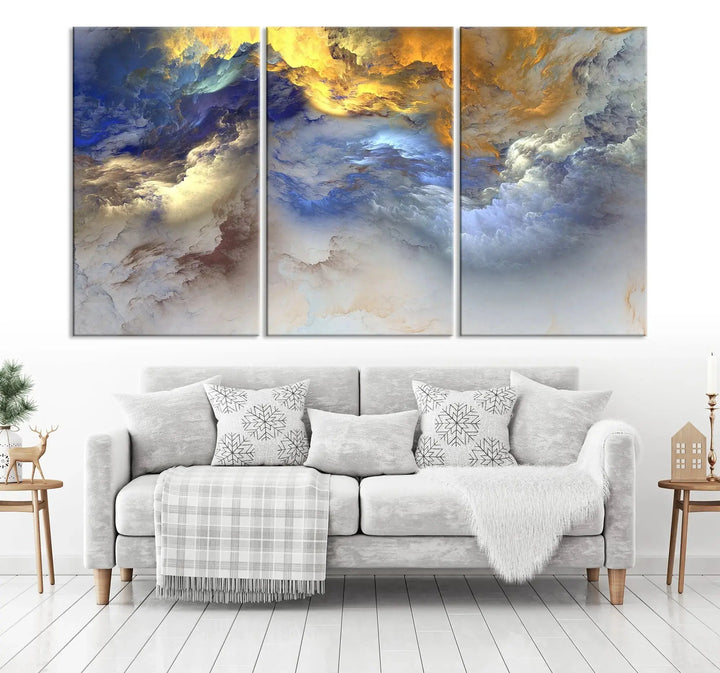 The room features the Color Smoke Art Wall Art Canvas Print, which showcases abstract cloud art. This museum-quality piece is ready to hang and includes a UV-protective coating for long-lasting beauty.