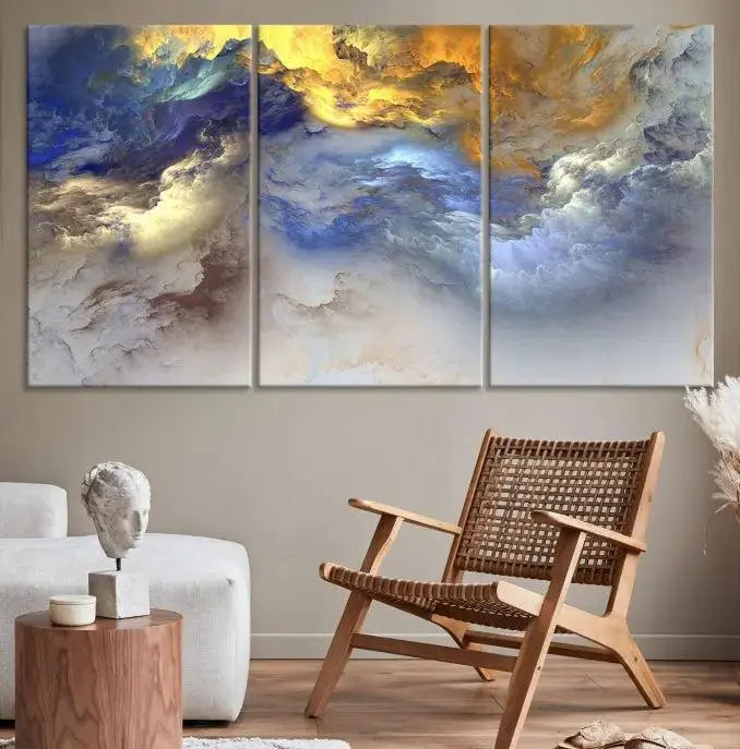 The room features the Color Smoke Art Wall Art Canvas Print, which showcases abstract cloud art. This museum-quality piece is ready to hang and includes a UV-protective coating for long-lasting beauty.