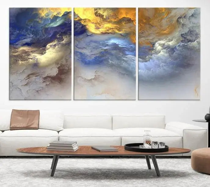 The room features the Color Smoke Art Wall Art Canvas Print, which showcases abstract cloud art. This museum-quality piece is ready to hang and includes a UV-protective coating for long-lasting beauty.