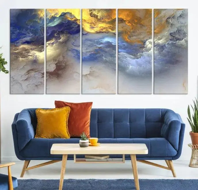 The room features the Color Smoke Art Wall Art Canvas Print, which showcases abstract cloud art. This museum-quality piece is ready to hang and includes a UV-protective coating for long-lasting beauty.