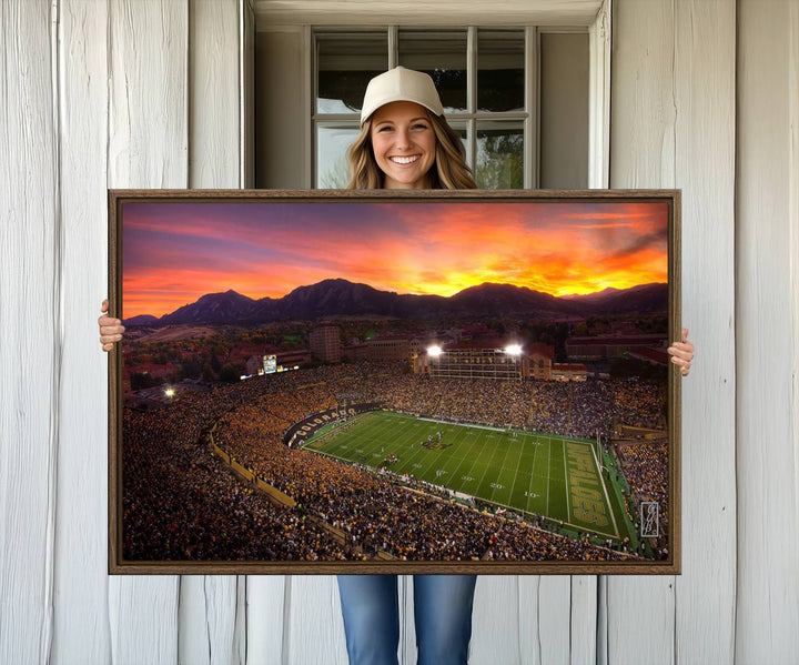 58708-MGV-CV-36X24-Colorado Buffaloes Football Team Print - Boulder Folsom Field Stadium Wall Art Canvas Print
