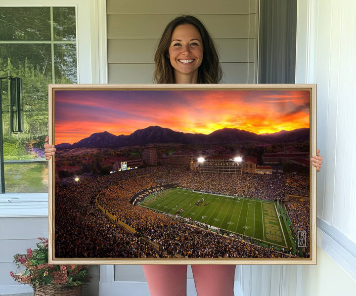 58708-MGV-CV-36X24-Colorado Buffaloes Football Team Print - Boulder Folsom Field Stadium Wall Art Canvas Print