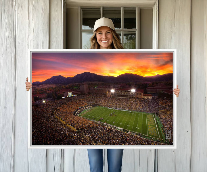 58708-MGV-CV-36X24-Colorado Buffaloes Football Team Print - Boulder Folsom Field Stadium Wall Art Canvas Print