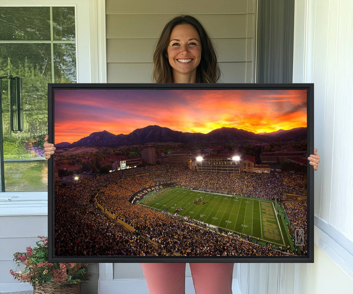 58708-MGV-CV-36X24-Colorado Buffaloes Football Team Print - Boulder Folsom Field Stadium Wall Art Canvas Print