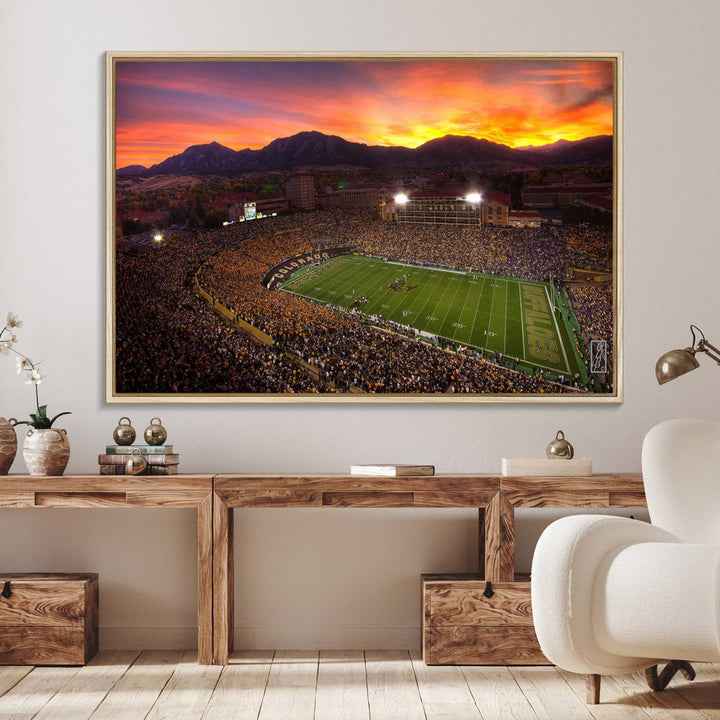 58708-MGV-FC-36X24_Natural-Colorado Buffaloes Football Team Print - Boulder Folsom Field Stadium Wall Art Canvas Print