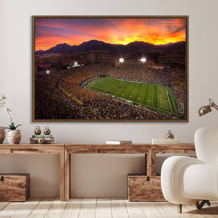 58708-MGV-FC-36X24_Walnut-Colorado Buffaloes Football Team Print - Boulder Folsom Field Stadium Wall Art Canvas Print