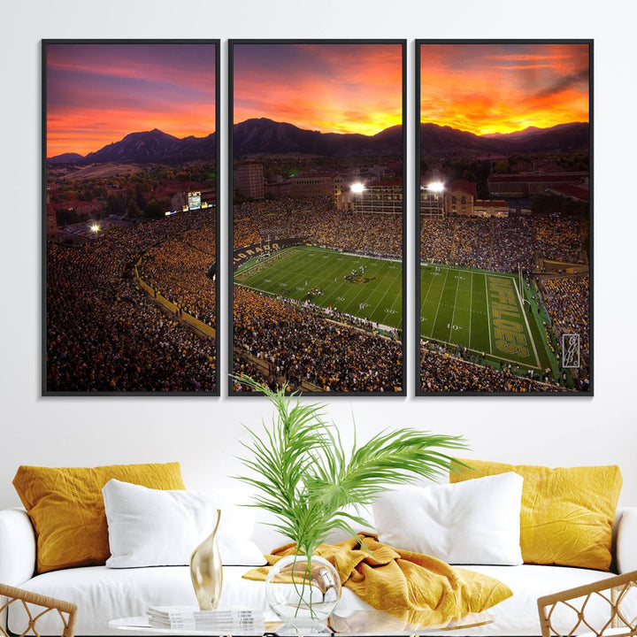 58708-MGV-FC-48X32-3P_Black-Colorado Buffaloes Football Team Print - Boulder Folsom Field Stadium Wall Art Canvas Print