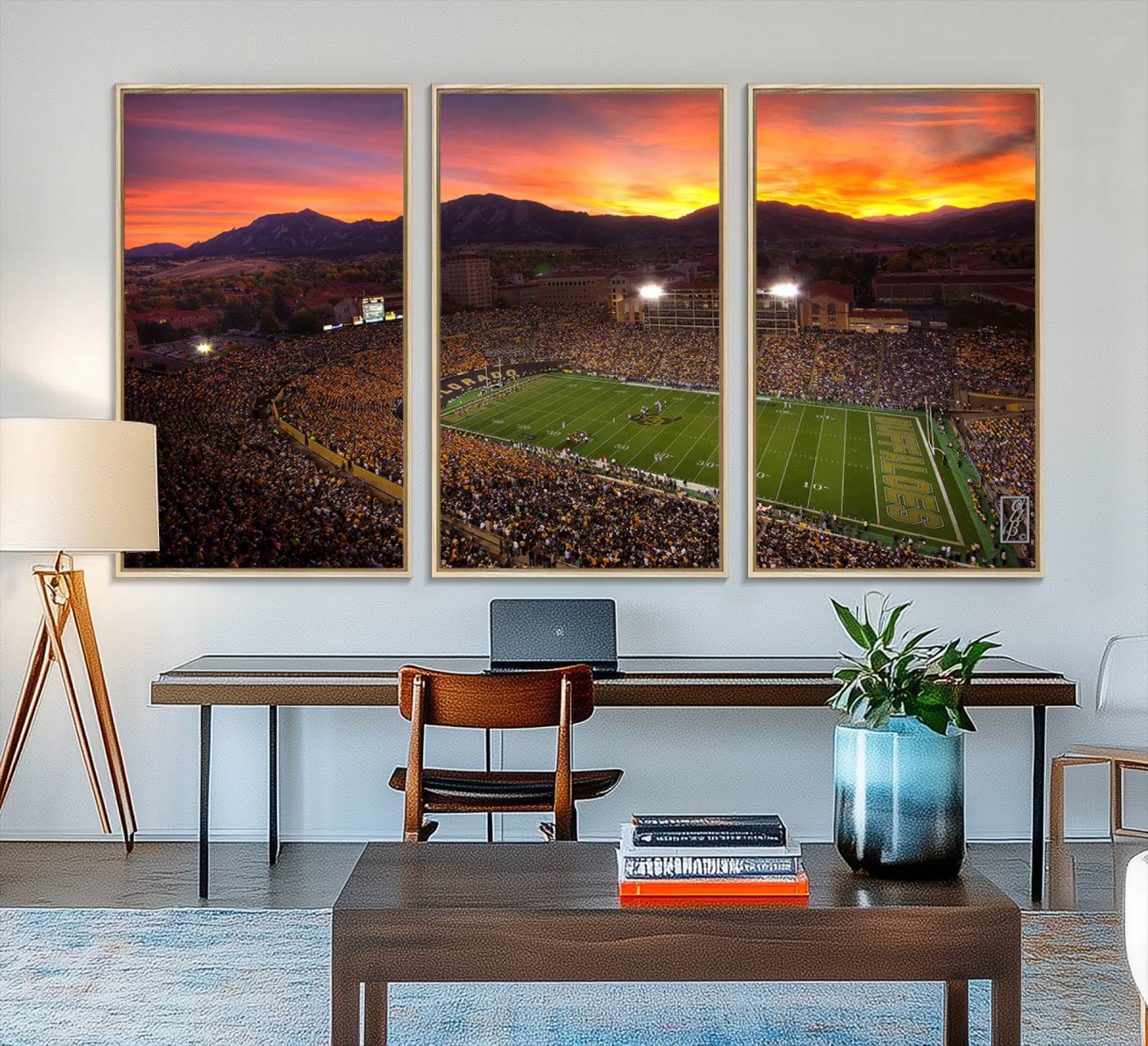58708-MGV-FC-48X32-3P_Natural-Colorado Buffaloes Football Team Print - Boulder Folsom Field Stadium Wall Art Canvas Print