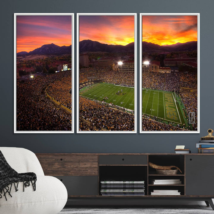 58708-MGV-FC-48X32-3P_White-Colorado Buffaloes Football Team Print - Boulder Folsom Field Stadium Wall Art Canvas Print