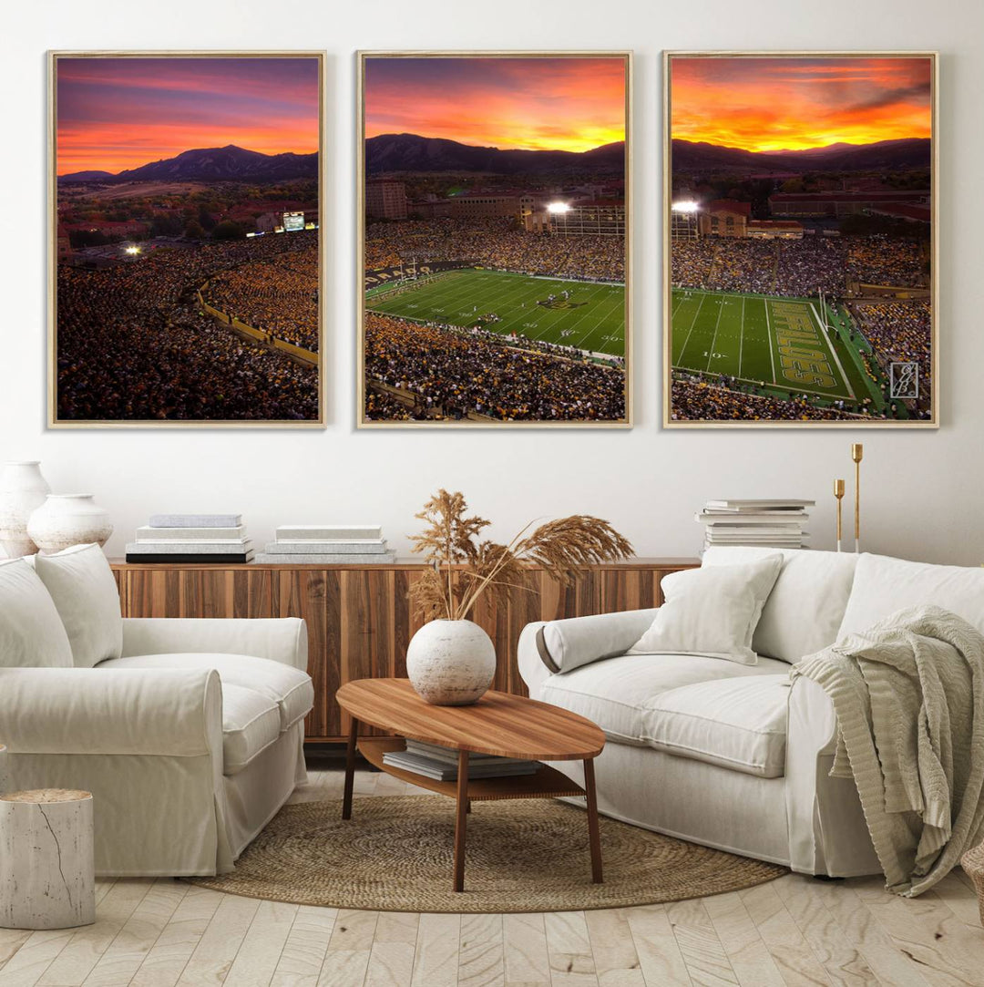 58708-MGV-FC-60X30-3P_Natural-Colorado Buffaloes Football Team Print - Boulder Folsom Field Stadium Wall Art Canvas Print