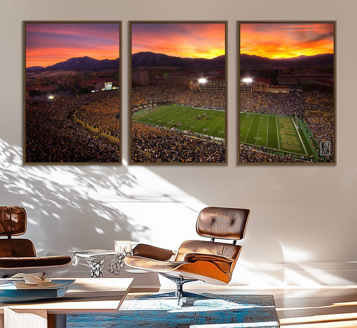 58708-MGV-FC-60X30-3P_Walnut-Colorado Buffaloes Football Team Print - Boulder Folsom Field Stadium Wall Art Canvas Print