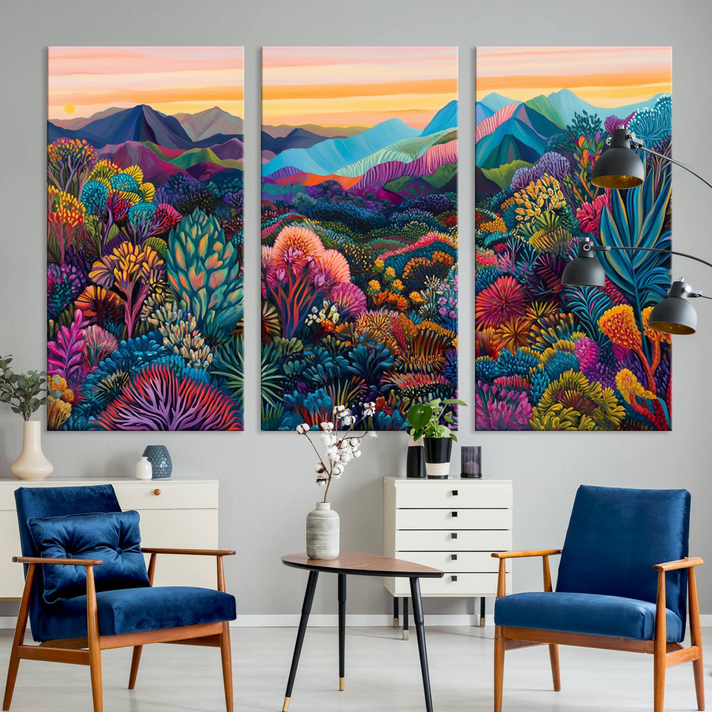 63728-MGV-CV-36X24-Colorful Abstract Landscape Wall Art Print Canvas - Vibrant Modern Decor for Living Room, Office, or Bedroom, Ready to Hang