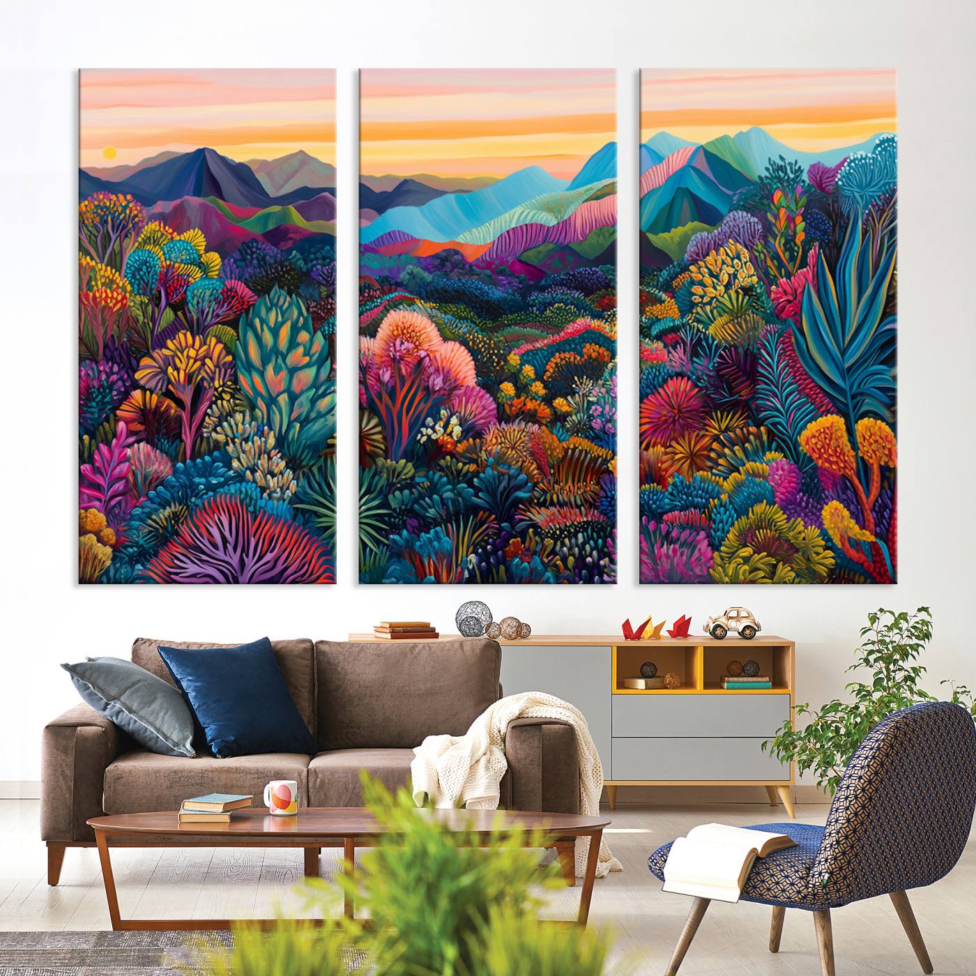 63728-MGV-CV-36X24-Colorful Abstract Landscape Wall Art Print Canvas - Vibrant Modern Decor for Living Room, Office, or Bedroom, Ready to Hang