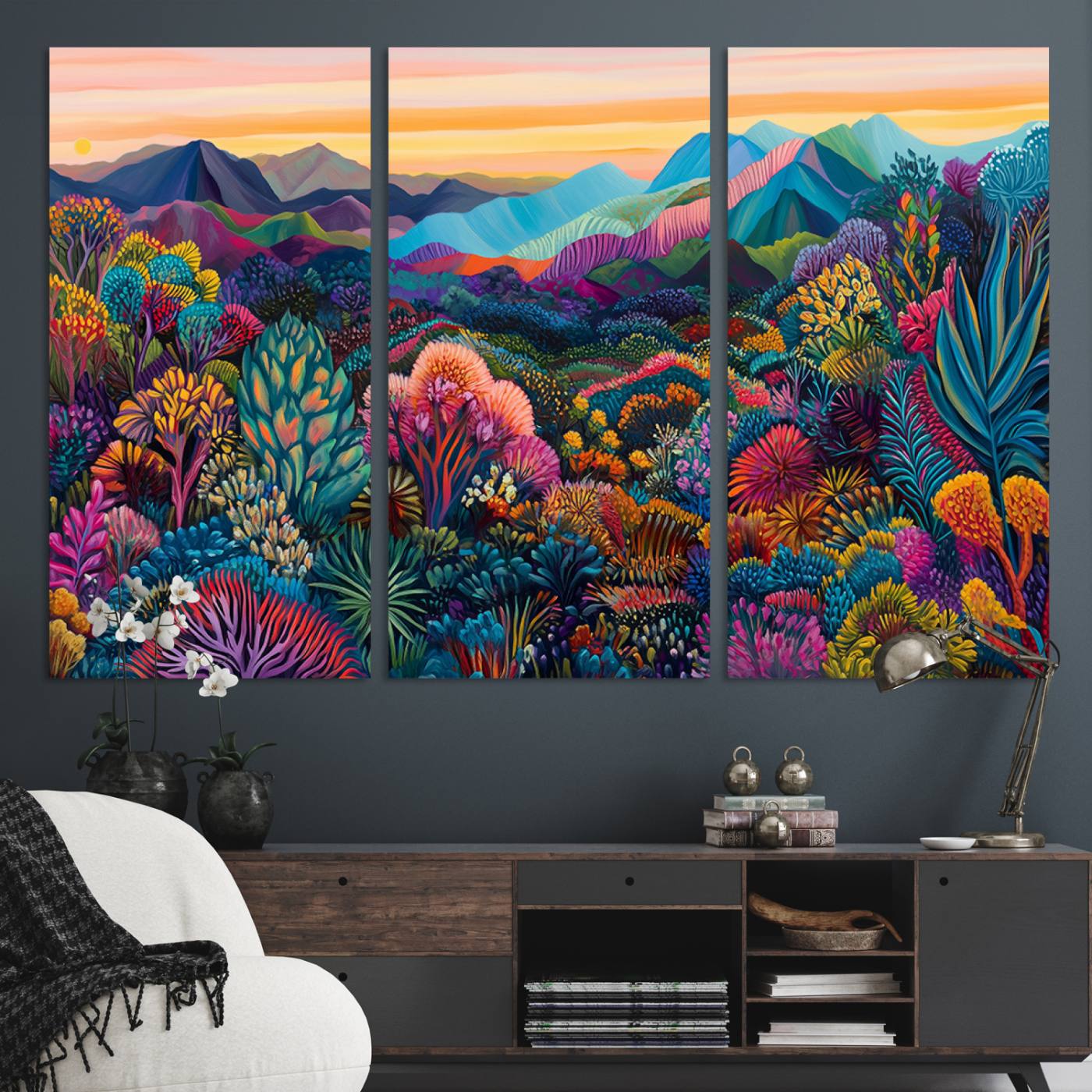 63728-MGV-CV-36X24-Colorful Abstract Landscape Wall Art Print Canvas - Vibrant Modern Decor for Living Room, Office, or Bedroom, Ready to Hang