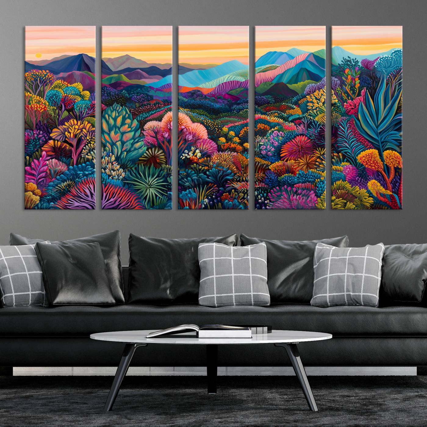 63728-MGV-CV-36X24-Colorful Abstract Landscape Wall Art Print Canvas - Vibrant Modern Decor for Living Room, Office, or Bedroom, Ready to Hang