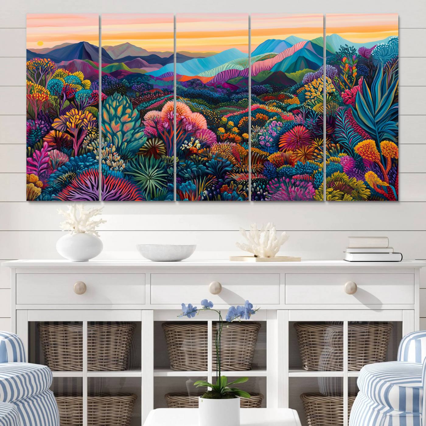 63728-MGV-CV-60X31-5P-Colorful Abstract Landscape Wall Art Print Canvas - Vibrant Modern Decor for Living Room, Office, or Bedroom, Ready to Hang