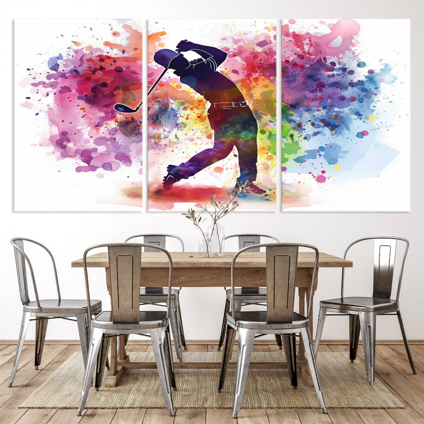 66537-MGV-CV-36X24-Colorful Golfer Swing Wall Art Canvas Print - Ready to Hang, Framed Sports Decor