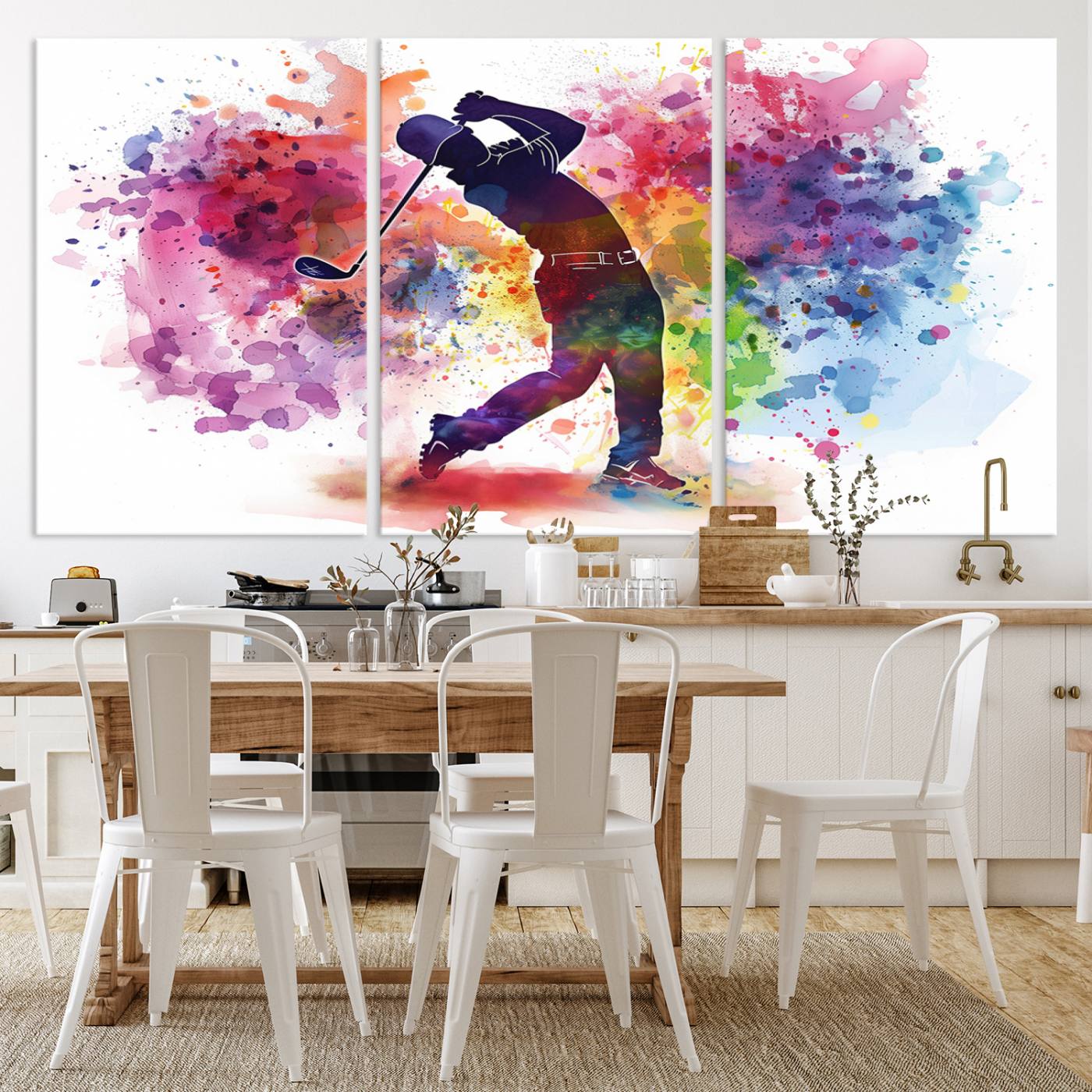 66537-MGV-CV-36X24-Colorful Golfer Swing Wall Art Canvas Print - Ready to Hang, Framed Sports Decor