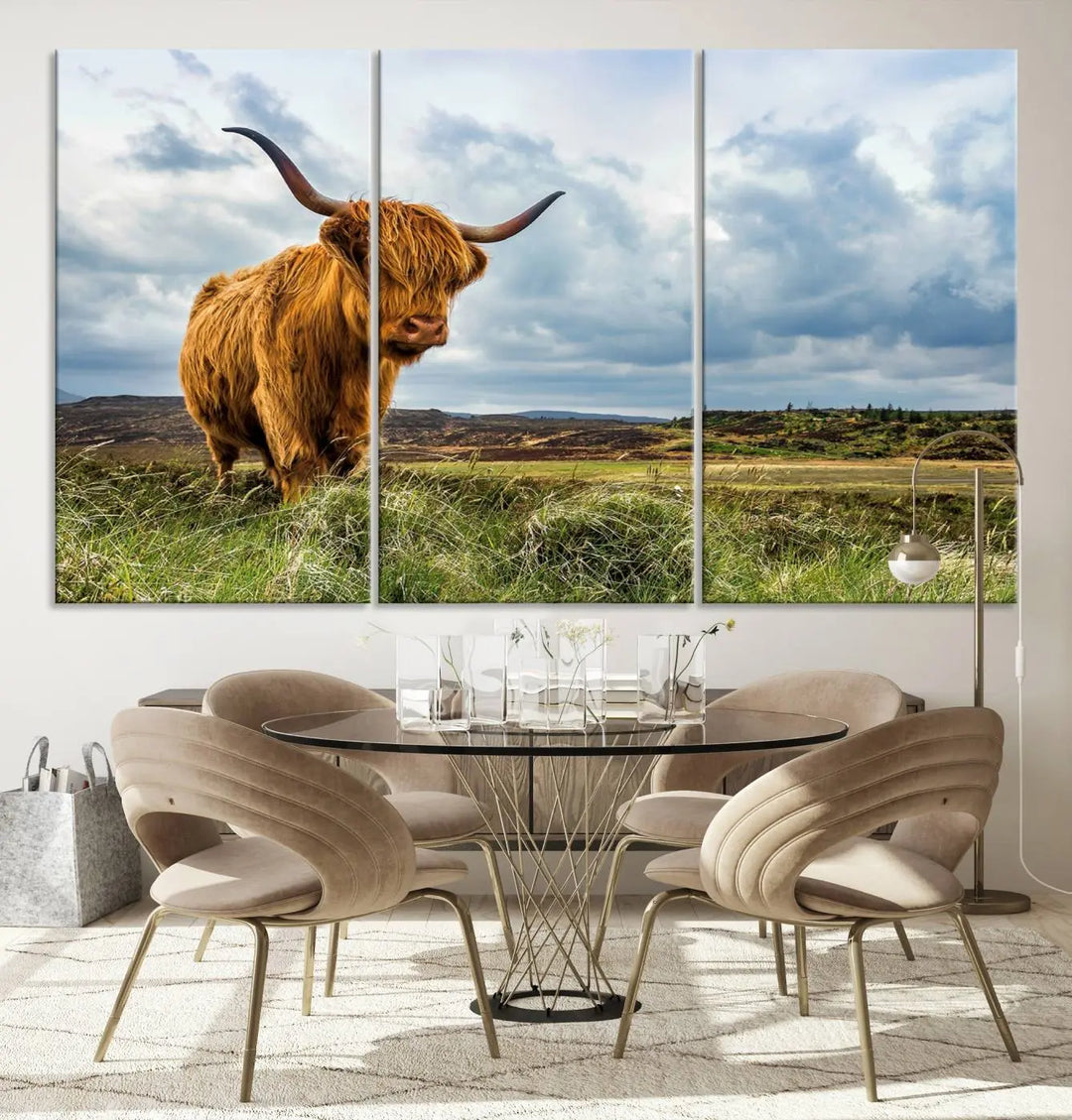 Colorful Highland Cow Canvas Art Print Multi Panel Wall Art Animal Picture Canvas 