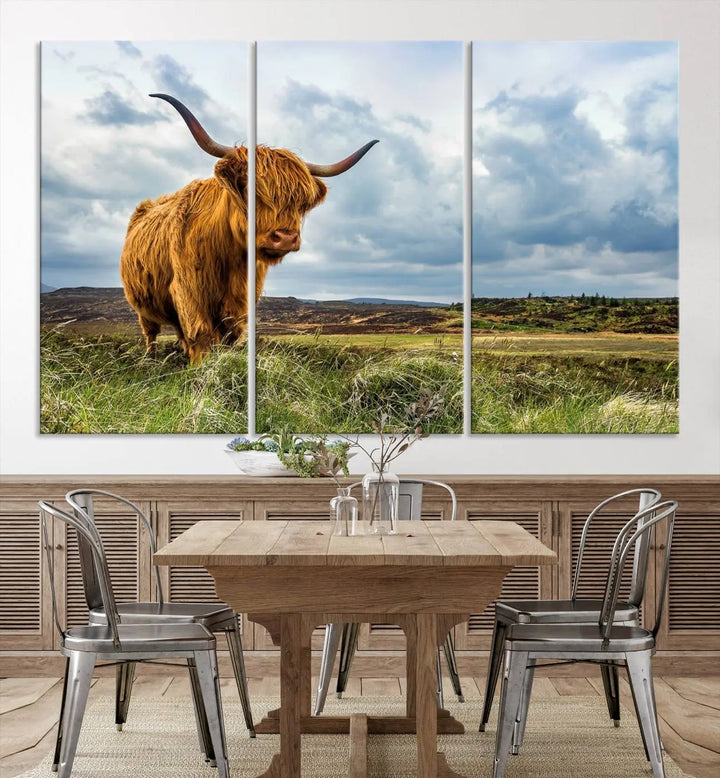 Colorful Highland Cow Canvas Art Print Multi Panel Wall Art Animal Picture Canvas 