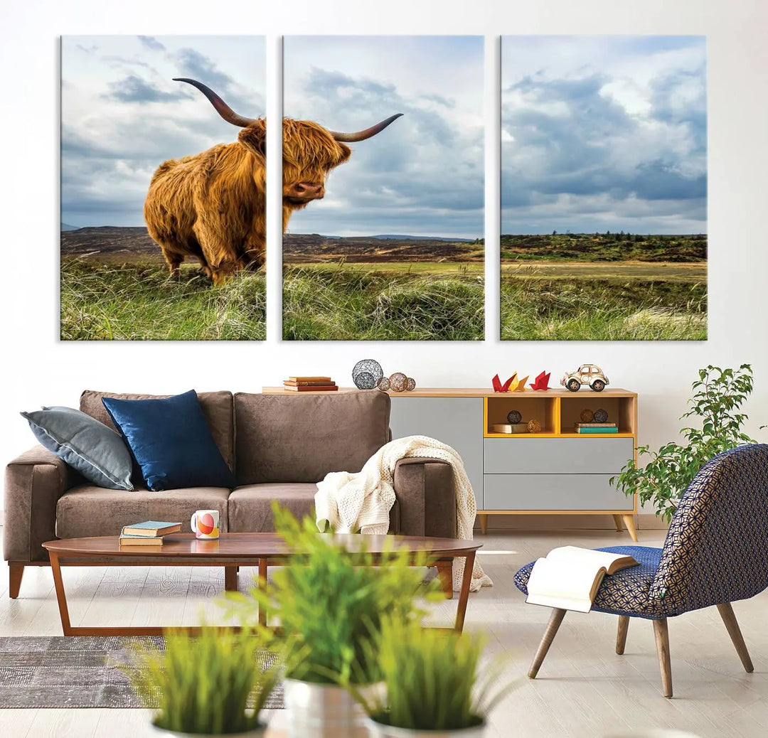 Colorful Highland Cow Canvas Art Print Multi Panel Wall Art Animal Picture Canvas 