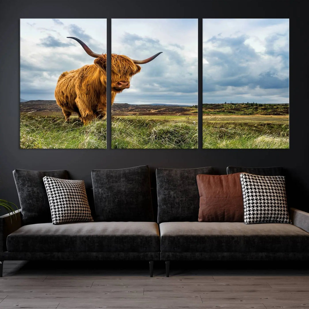 Colorful Highland Cow Canvas Art Print Multi Panel Wall Art Animal Picture Canvas 