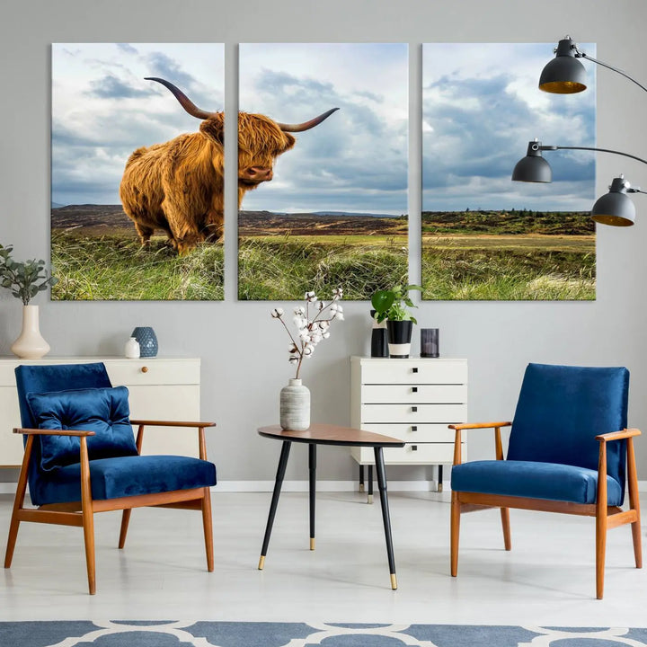 Colorful Highland Cow Canvas Art Print Multi Panel Wall Art Animal Picture Canvas 