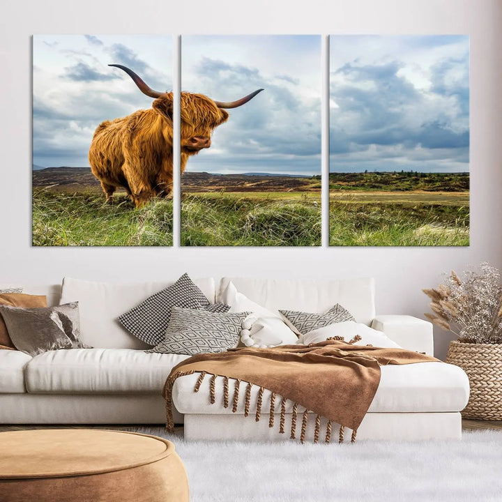 Colorful Highland Cow Canvas Art Print Multi Panel Wall Art Animal Picture Canvas 