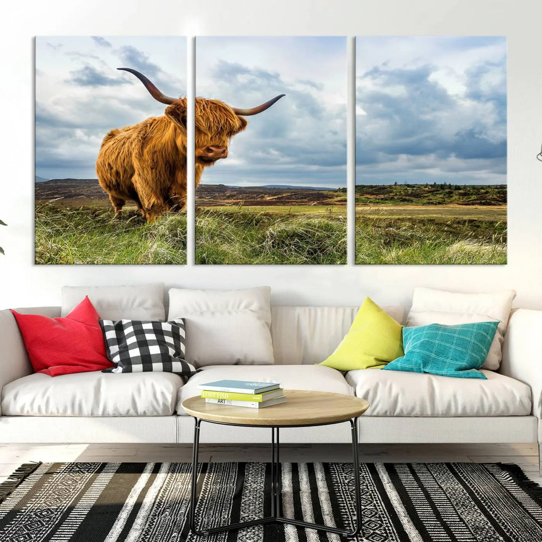 Colorful Highland Cow Canvas Art Print Multi Panel Wall Art Animal Picture Canvas 