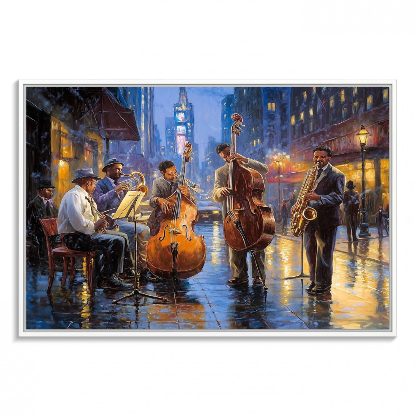 58694-MGV-CV-36X24-Colorful Jazz Wall Art - African American Music Canvas Print - Framed Abstract Music Poster for Home Decor