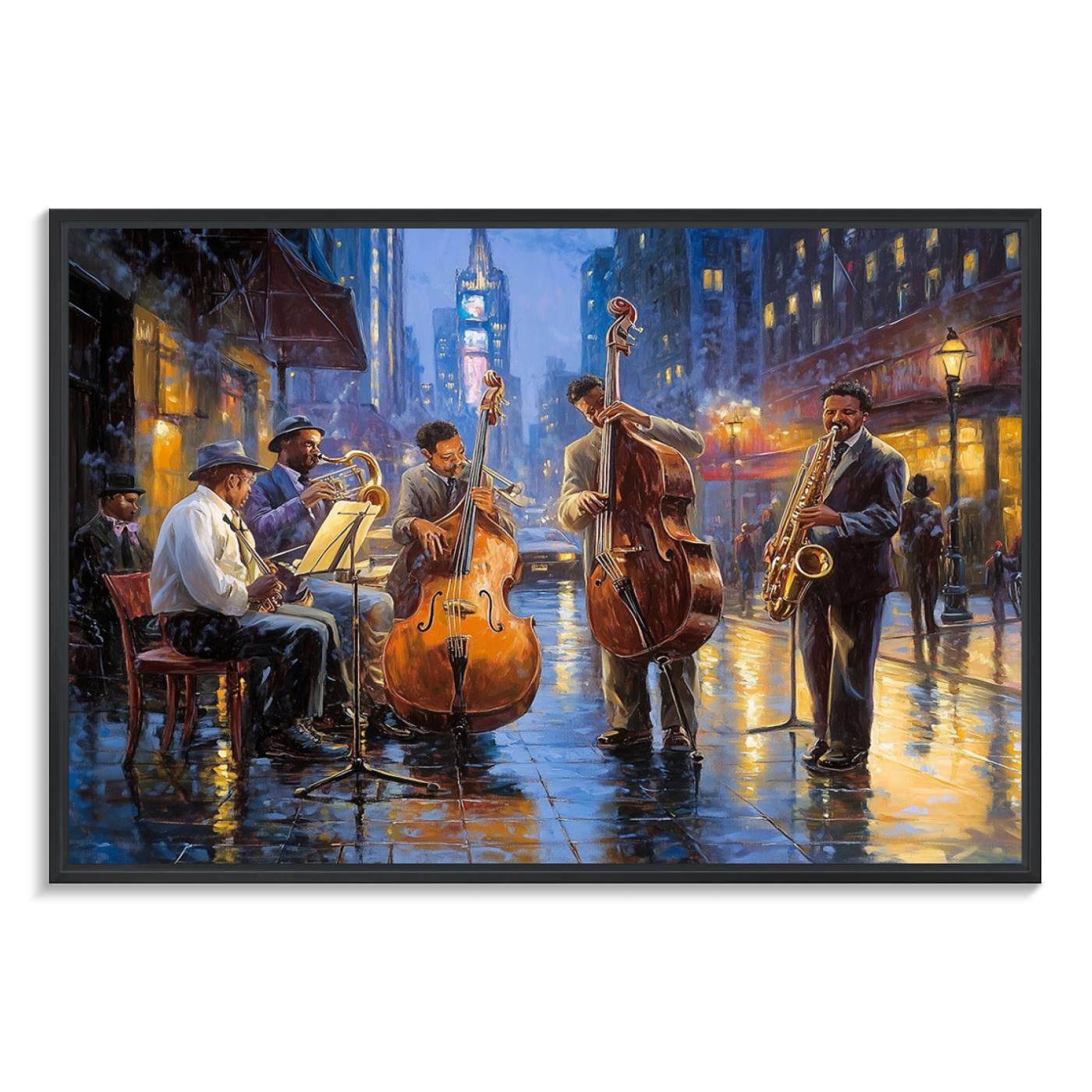 58694-MGV-CV-36X24-Colorful Jazz Wall Art - African American Music Canvas Print - Framed Abstract Music Poster for Home Decor