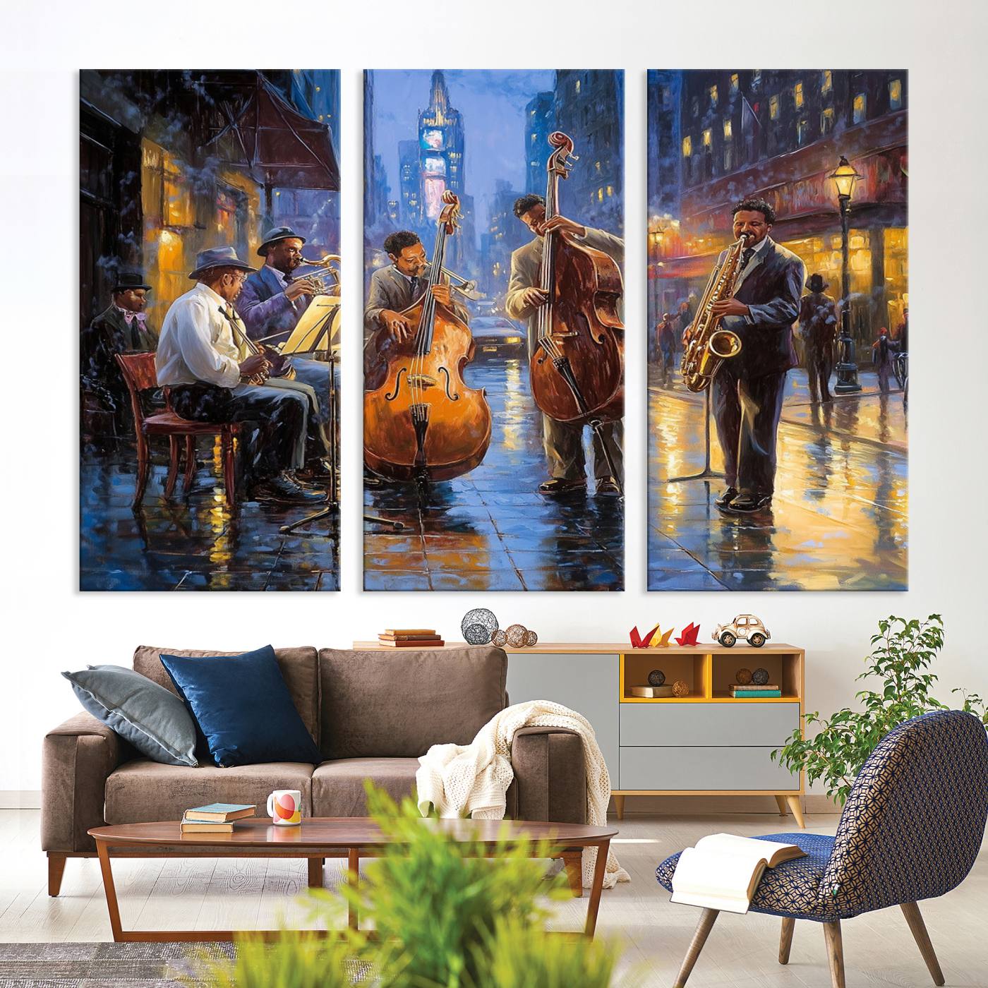 58694-MGV-CV-36X24-Colorful Jazz Wall Art - African American Music Canvas Print - Framed Abstract Music Poster for Home Decor