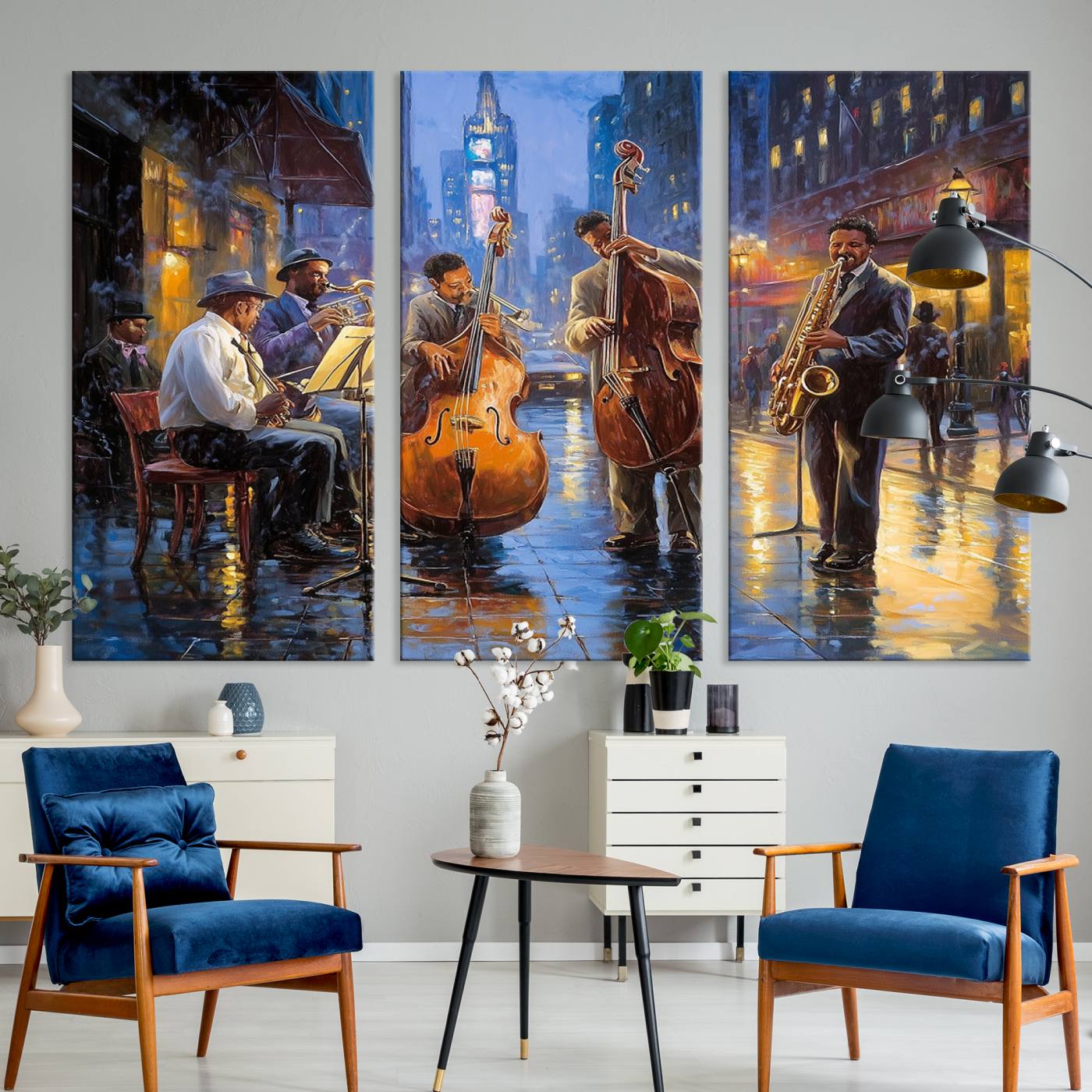 58694-MGV-CV-36X24-Colorful Jazz Wall Art - African American Music Canvas Print - Framed Abstract Music Poster for Home Decor