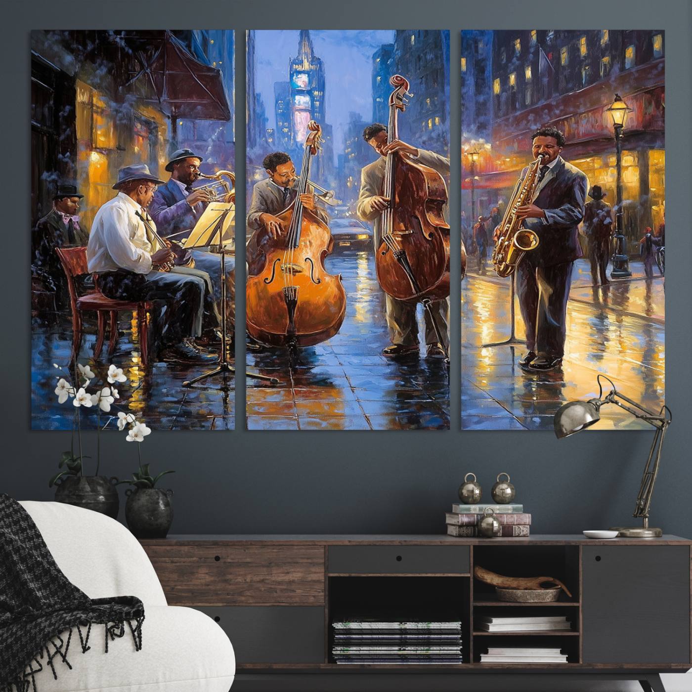 58694-MGV-CV-36X24-Colorful Jazz Wall Art - African American Music Canvas Print - Framed Abstract Music Poster for Home Decor