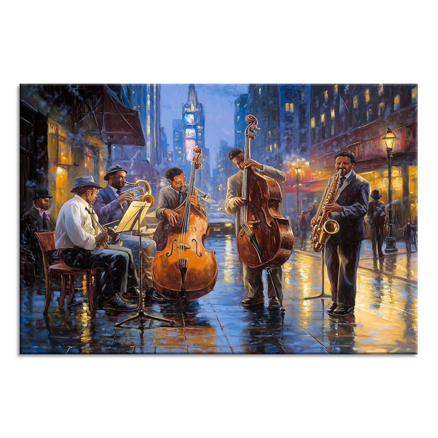 Colorful Jazz Wall Art - African American Music Canvas Print - Framed Abstract Music Poster for Home Decor
