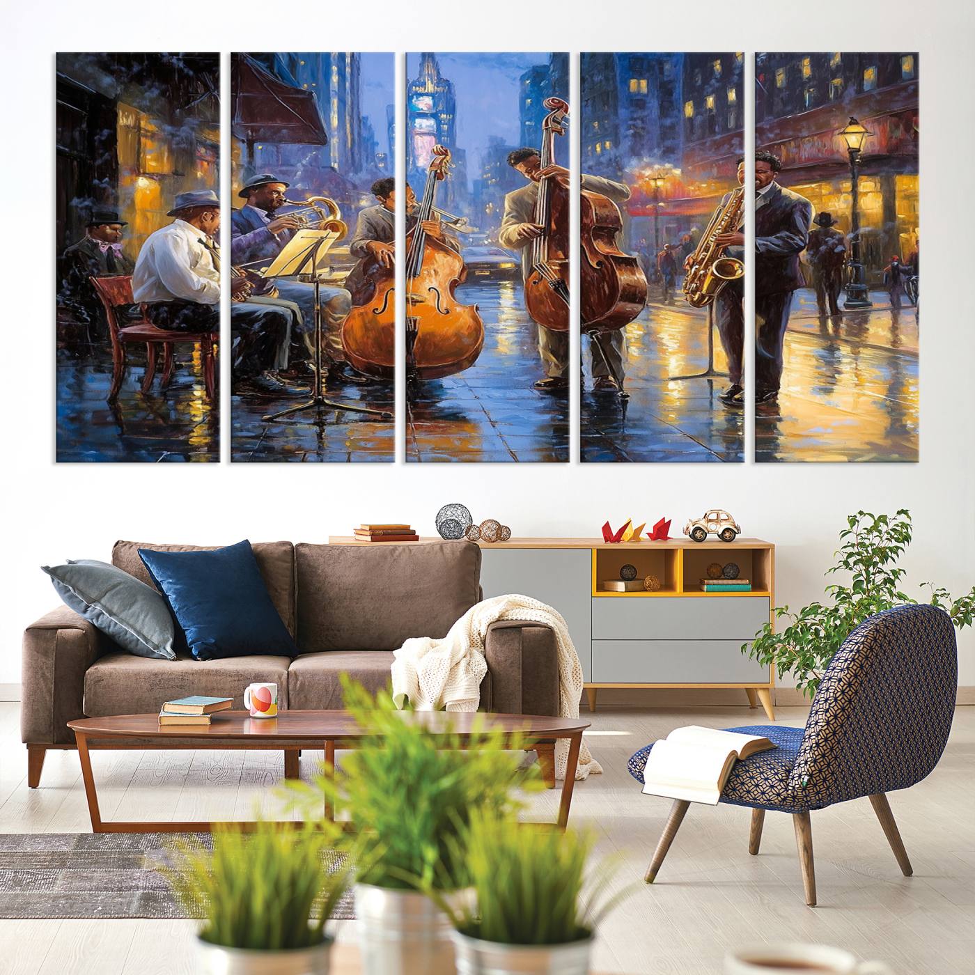 58694-MGV-CV-60X31-5P-Colorful Jazz Wall Art - African American Music Canvas Print - Framed Abstract Music Poster for Home Decor