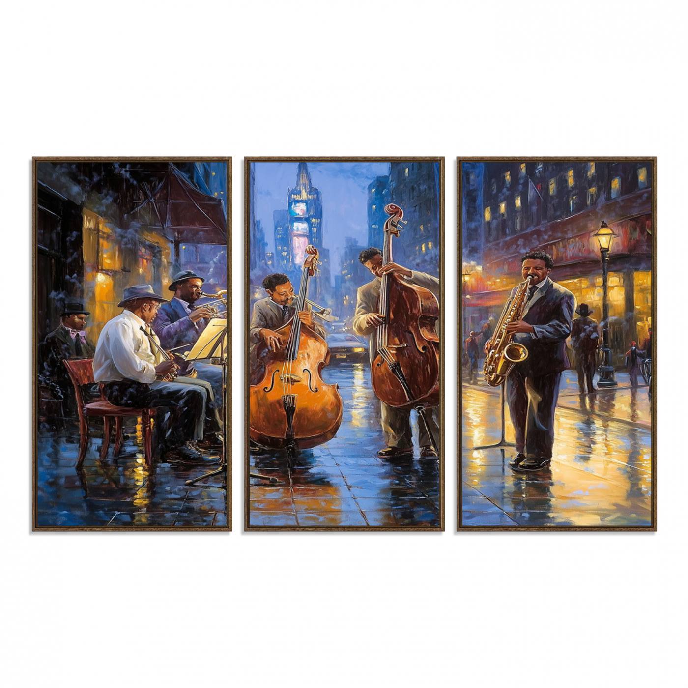 58694-MGV-FC-48X32-3P_Walnut-Colorful Jazz Wall Art - African American Music Canvas Print - Framed Abstract Music Poster for Home Decor